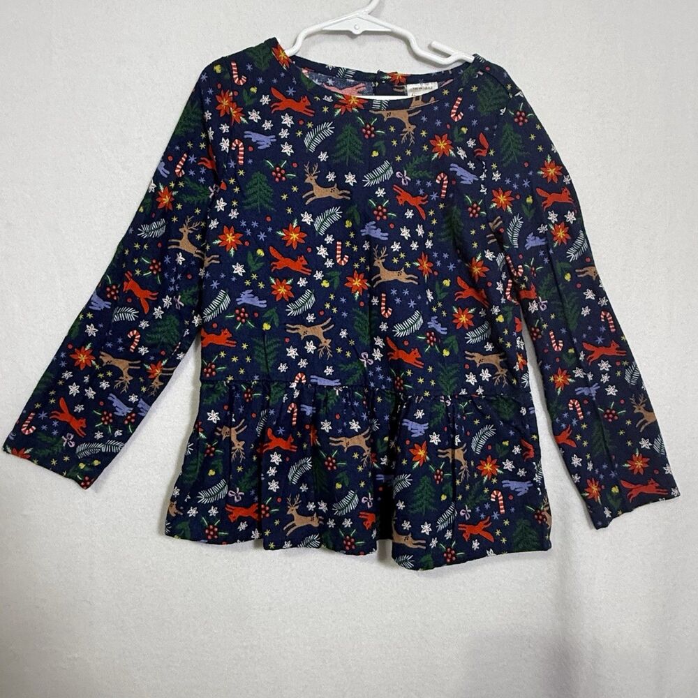 Hanna Andersson Winter Wonderland Navy Flannelette Peplum Top Size 120 US 6-7